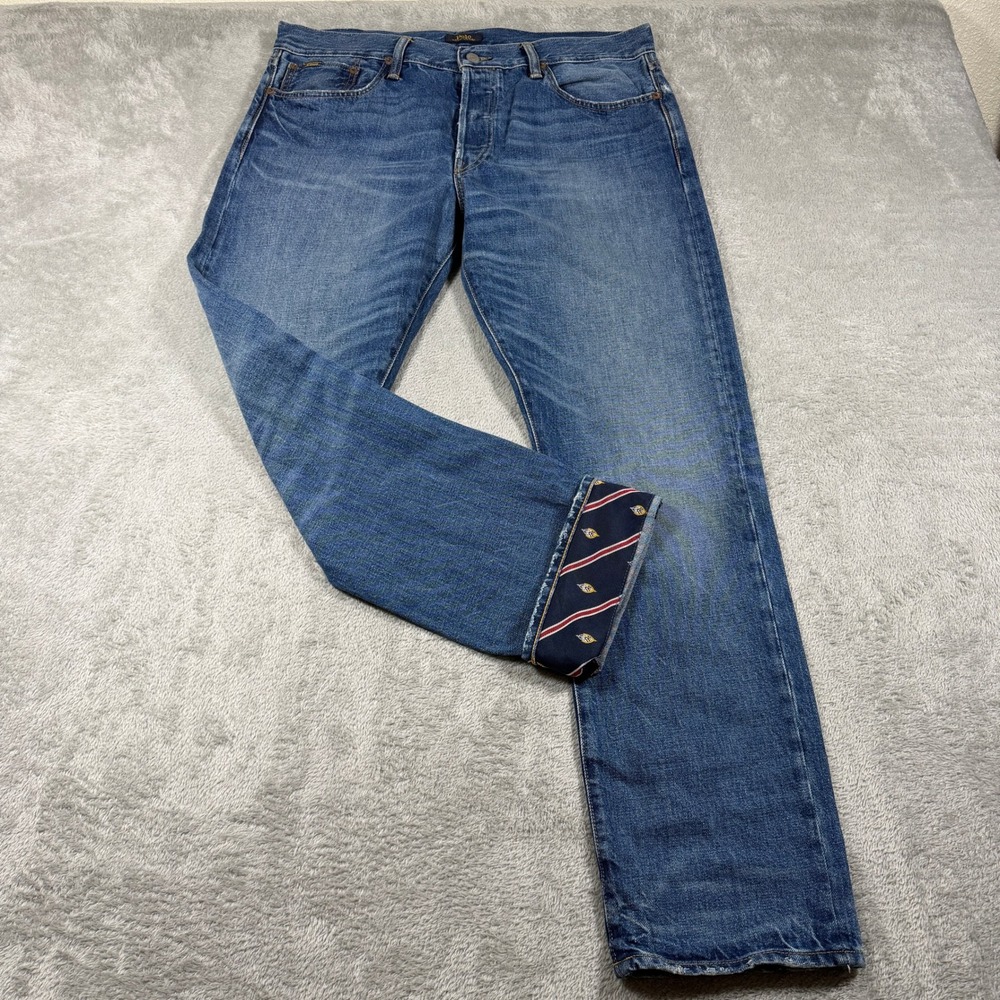 Polo Ralph Lauren Varick Slim Straight Jeans Mens 34x30 Blue Medium Wash Button